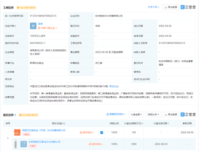 阿里巴巴投資成立魷物文化傳播 加速布局信息網絡傳播視聽節目領域